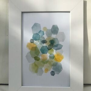 Blue and Green Abstract Print with Geometric Design